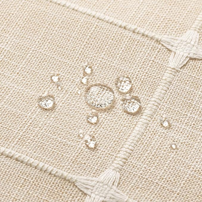 MitoVilla Cream Boho Extra Long Shower Curtain 72 x 84, Modern Farmhouse 84 inch XL Polyester Linen Texture Tassel Fabric Shower Curtain Set with Hooks for Cottagecore Country Bathroom Decor, Beige