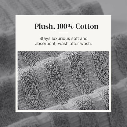 Modern Threads Organic Vines 6-Piece 100% Cotton Towel Set – Yarn Dyed Jacquard & Solid – Includes 2 Bath Towels, 2 Hand Towels, 2 Washcloths – Absorbent, Quick Dry, Soft & Durable – Gray