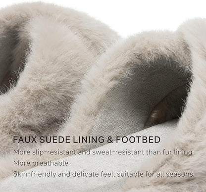 Chantomoo Womens Slippers Memory Foam Fuzzy Cross Band Faux Fur Slippers for Women Gift