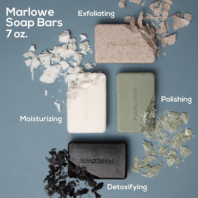 MARLOWE. No. 102 Body Scrub Soap 7 oz (6 Bars), Santal, Exfoliating Soap Bar with Shea Butter, Olive Oil & Green Tea Extracts, Cleanses, Smooths & Revitalizes Skin, Warm Amber, Spice & Citron Scent