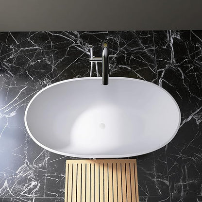 55'' Resin Stone Soaking Bathtub Freestanding Bathtub Solid Surface Modern Tubs with Overflow and Pop-up Drain in White…