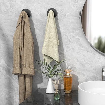 Shower Suction Cup Hooks, Heavy Duty Bathroom Wall Hooks for Towels, Robes, Loofahs, Removable Metal Hook for Tile Glass Mirror, No Drill(4 Pack, Black)