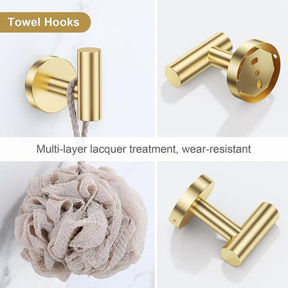 Lairuier 5 Pieces Brushed Gold Bathroom Accessories Set, 23.6 Inch Bath Towel Bar Set, SUS304 Stainless Steel Bathroom Hardware Set Round Toilet Paper Holder Set Wall Mounted