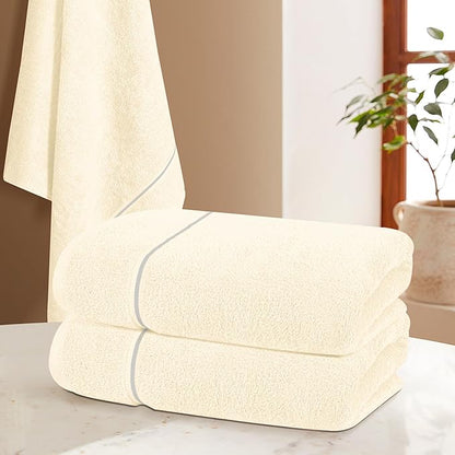 MyOwn Ultra Soft 4 Pack Oversized Bath Towel Set 27x54 inches, 100% Cotton Bath Towels, Highly Absorbant Compact Quickdry & Lightweight Towel, Ideal for Gym Travel Camp Pool - Ivory