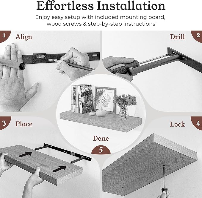 Floating Shelves for Wall, 9.3" Deep Wall Mounted Wood Shelves for Bathroom, Bedroom, Living Room, Kitchen, Hanging Shelf for Books/Storage/Room Decor (Oak, 40")