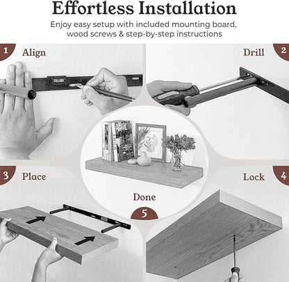 Floating Shelves for Wall, 9.3" Deep Wall Mounted Wood Shelves for Bathroom, Bedroom, Living Room, Kitchen, Hanging Shelf for Books/Storage/Room Decor (White, 24")