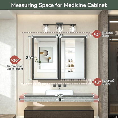 TokeShimi 36x24 Bathroom Mirror with Storage Beveled, Gold Recessed Medicine Cabinet with Mirror Aluminum, Surface Mounted Metal Medicine Cabinets for Bathroom Vanity Wall