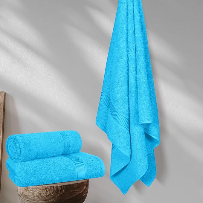 Elvana Home Cotton 2 Pack Oversized Bath Towel Set 28x55 inches, Large Bath Towels, Ultra Absorbant Compact Quickdry & Lightweight Towel, Ideal for Gym Travel Camp Pool - Turquoise Blue
