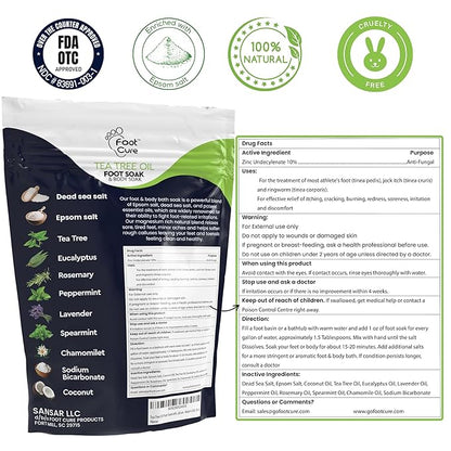 FOOT CURE Tea Tree Oil Foot Soak with Epsom Salt - Best Toenail Fungus Treatment, Athletes Foot & Softens Calluses - Soothes Sore & Tired Feet, Fungal Toe, Foot Odor Scent, Spa Pedicure (Pack of 2)