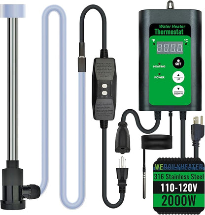 2000W Immersion Water Heater for Bathtub & Above Ground Pool – Portable Fully Submersible Electric Heater with Temp Control & GFCI for Inflatable Pool, Baptismal pool, bucket & Hot Tub