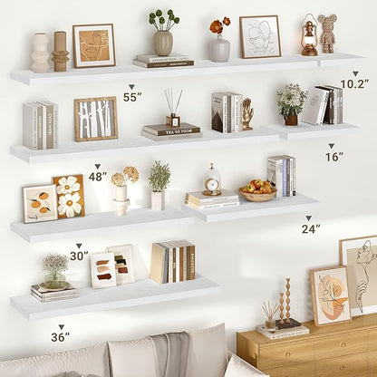 Vivelove 10 in Deep Floating Shelves for Wall, 16" x 10.2" x 1.5" Shelves for Room Wall Mounted, 1.5 Inch Thick Shelf for Bathroom Bedroom Kitchen Book Room, Modern Farmhouse Decor, Set of 2, White
