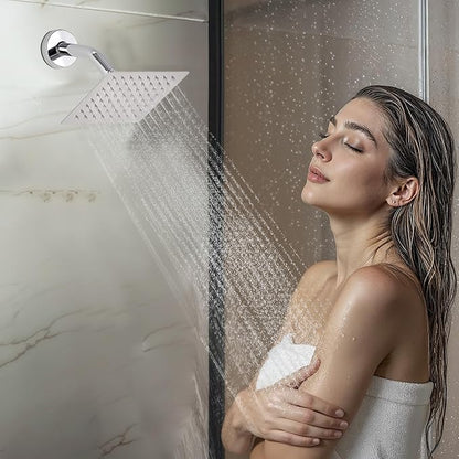 VEVOR Shower Faucet Set, 12 Inch Thermostatic Ceiling Mount Rainfall Shower System with 6 Inch Wall Mount Head and 2 in 1 Handheld Spray, 3-Function Dual Rain Head Brass Valve and Trim Kit, Chrome