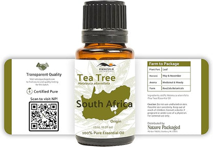 Tea Tree Essential Oil - Direct from Kwazulu Botanicals South Africa - Steam Distilled - Aceite Esencial de Árbol de Té for Aromatherapy, Diffuser, DIY Candle and Soap Making - 15ml
