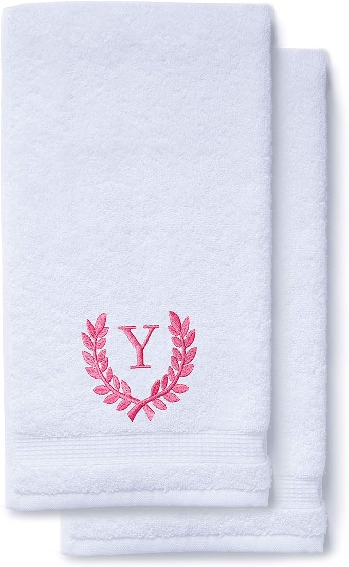 Decorative and Monogrammed Hand Towels for Bathroom Kitchen Makeup | Personalized Gift for Wedding-Bridal | Roman Font Custom Luxury Turkish Towel | Spa Collection, Oversized, 16 X 30 Inch, Set of 2