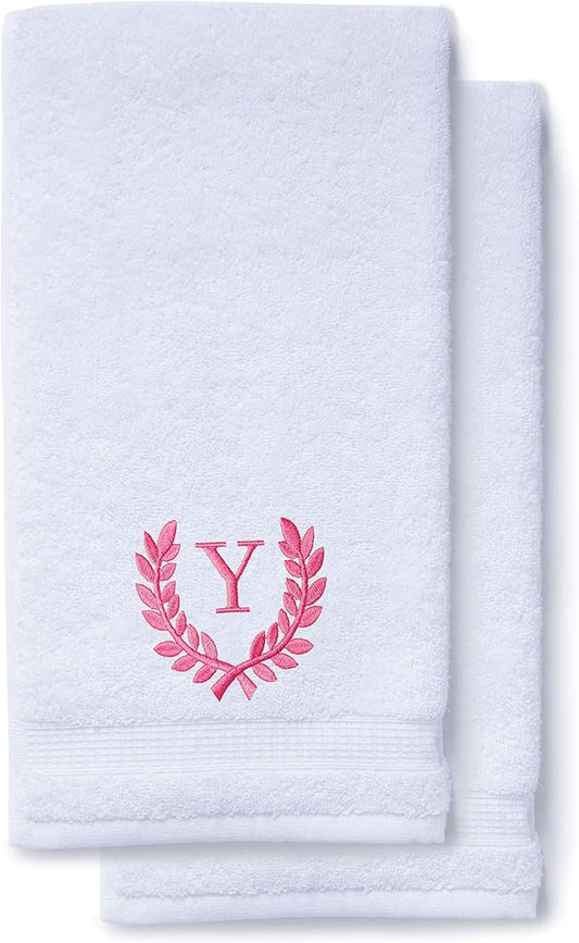 Decorative and Monogrammed Hand Towels for Bathroom Kitchen Makeup | Personalized Gift for Wedding-Bridal | Roman Font Custom Luxury Turkish Towel | Spa Collection, Oversized, 16 X 30 Inch, Set of 2