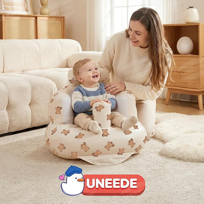 UNEEDE Inflatable Baby Seat for 3 Months & Up, Infant Floor Chair for Sitting Up with Built in Air Pump, Lightweight Travel Baby Bath Seat for Home, Camping, Beach & Outdoor