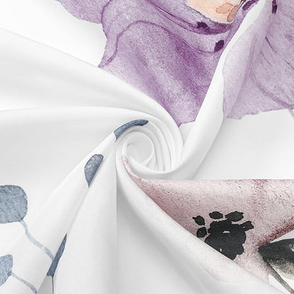 Gibelle Extra Long Shower Curtain 72 x 84, Watercolor Floral Fabric Shower Curtain, Purple Beige Flower Decorative Bathroom Shower Curtain Set