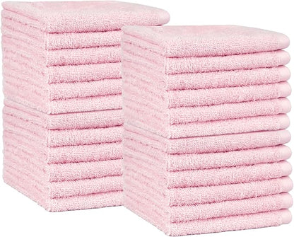 Amazon Basics face Towels for bathroom, 100% Cotton Extra Absorbent washcloth , Fast Drying - salon towel - 24 Pack Petal Pink (12 x 12 inches)