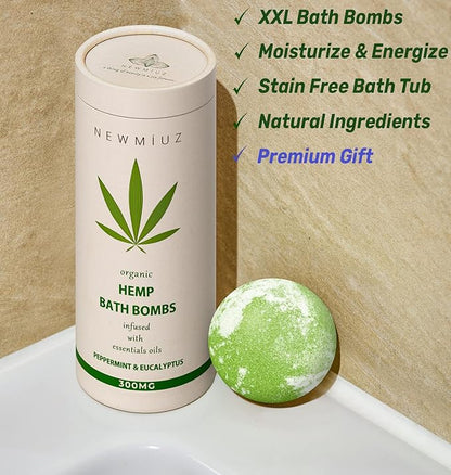 Organic Hemp Bath Bombs Infused Peppermint Eucalyptus Essential Oil Luxurious Bath Essentials Gifts for Dry Skin Immerse Yourself in A Blissful Spa