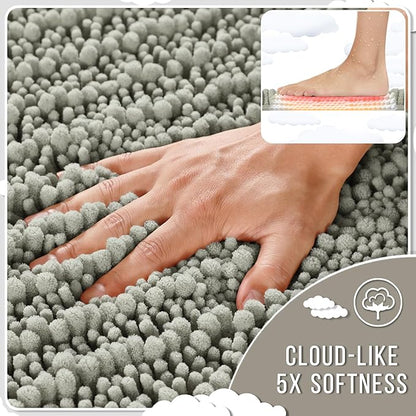 Yimobra Bathroom Rugs Non Slip Washable 32x20 Inch - Ultra Soft Absorbent Chenille Bath Mat, Quick Dry Shaggy Floor Carpet for Tub Shower, Sand Home Decor Accessories