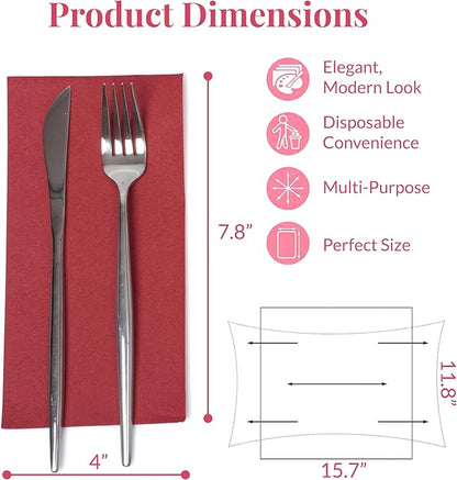 Prestee Red Napkins for Table - Disposable - Soft and Absorbent Paper Hand Towels for Dinner Parties and All Types Events - Pre folded Linen Feel Napkins - Paper Towels 7.8 x 4in and 50 Count