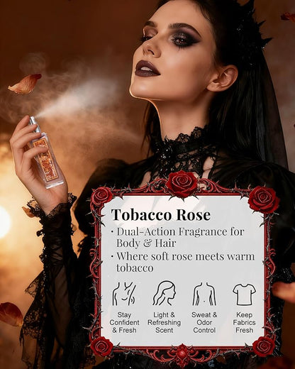 EJW Tobacco Rose Body Spray for Women | Warm Floral Hair Perfume & Body Mist, Alcohol-Free Long-Lasting Fragrance with Aloe & Collagen, 1.01 fl oz (Tobacco Rose)