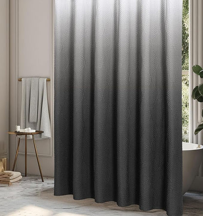 Gibelle Ombre Black Shower Curtain for Bathroom, 3D Embossed Textured Fabric Shower Curtain, Modern Farmhouse Chic Soft Cloth Shower Curtain Set with Hooks, 72x72