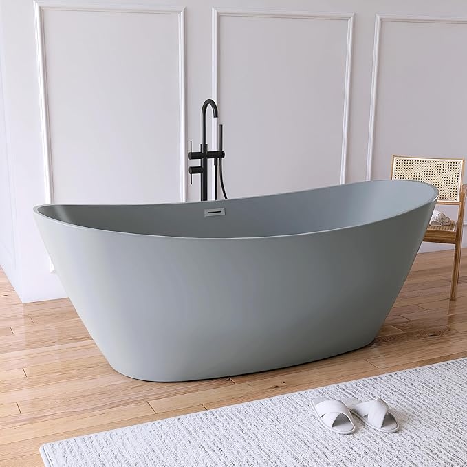 71" Acrylic Freestanding Bathtub, High-back Soaking Tub for Bathroom, Stand Alone Tub, cUPC Certified, Integrated Overflow and Drain, Gloss Grey