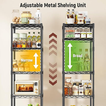 5 Tier Metal Shelving Unit Wire Shelving,Storage Rack for Small Space:Adjustable Storage Shelves Standing Bathroom Shelf and Narrow Small Shelf for Laundry Dorm Kitchen Pantry Closet15.8"w*11.8"D*53"H