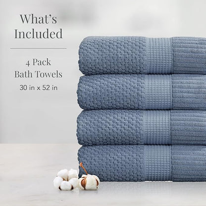 NY Loft 100% Cotton Bath Towel Set of 4 | Blue Towels | Oeko-TEX® Standard 100 | Soft & Absorbent, Quick-Dry Bath Towels | 30" x 52" | | Trinity Collection - Flint Stone