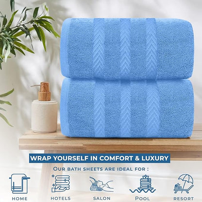 DAN RIVER 2 Pack Luxury Bath Sheets 35x70, 600 GSM, Soft & Quick Dry 100% Ring Spun Cotton Towels Ideal for Hotels, Spas, Gyms & Salons Extra Large, Medium Blue