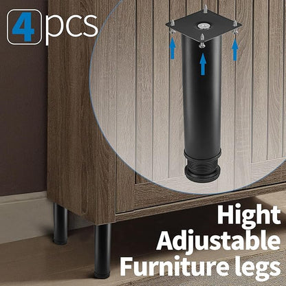 6 Inch Metal Furniture Legs Stainless Steel Adjustable Legs Black Metal Legs Round Cabinet Legs for Coffee Table Cabinet Desk Sofa Shelves, Pack of 4