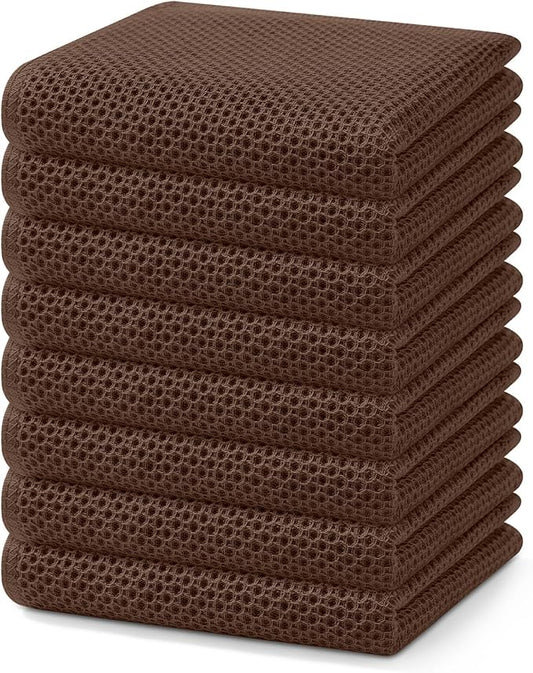 Homaxy 100% Cotton Waffle Weave Kitchen Dish Towels, Ultra Soft Absorbent Quick Drying Cleaning Towel, 13 x 28 Inches, 8-Pack, Coffee