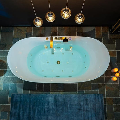 WOODBRIDGE 72" x 35-3/8" Whirlpool and Air Bath Heated Soaking Combination Tub with Adjustable Speed Air Blower and Display Control Panel, Brushed Gold Finish Trim and Drain Kit, BG400+F0045BG