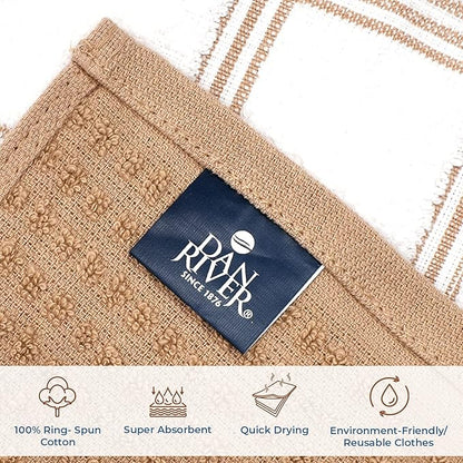 DAN RIVER Premium Dish Cloth 100% Cotton 12 X 12 Inches |Pack of 8|-Ultra Soft Tea Towels-Highly Absorbent Kitchen Rags-Terry Dishcloth for Kitchen and Household Cleaning |Tan|