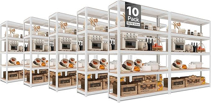 HOMEDANT House 5 Tier Laminated Metal Shelving Unit Adjustable Storage Utility Rack Heavy Duty Shelves Organization Multipurpose Shelf Kitchen Garage Pantry Closet (10, (L) 48.1" W, White)