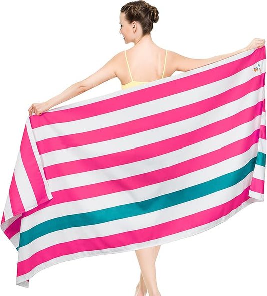 SUN CUBE Microfiber Beach Towel, Quick Dry Sand Free Beach Towel, Lightweight, Compact for Travel Swim Sports Camping, Packable Sand Resistant Towel Adult, Pink 60x30 Inches
