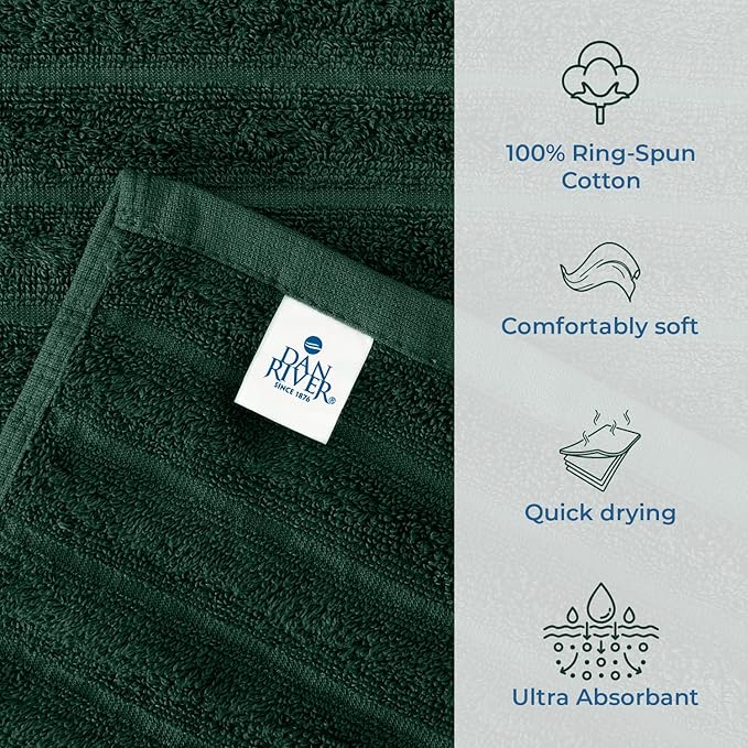 DAN RIVER Pack of 2 Bath Sheet 35x70 Inches, Ribbed Oversized Bath Towels Extra Large, Organic Cotton Towels for Bathroom - Hunter Green