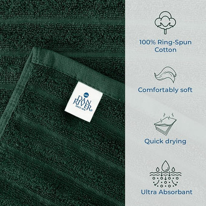 DAN RIVER Pack of 2 Bath Sheet 35x70 Inches, Ribbed Oversized Bath Towels Extra Large, Organic Cotton Towels for Bathroom - Hunter Green