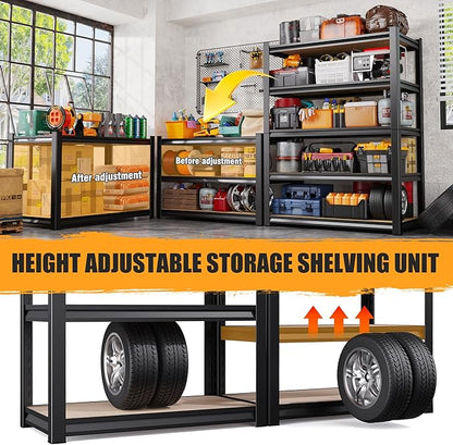 5-Tier Garage Shelving Heavy Duty Storage Shelves, Adjustable Metal Shelving Unit, Utility Garage Organizer Shelf for Basement, Pantry, Kitchen, Warehouse,Supermarket, 16" Dx35 Wx71 H, Black