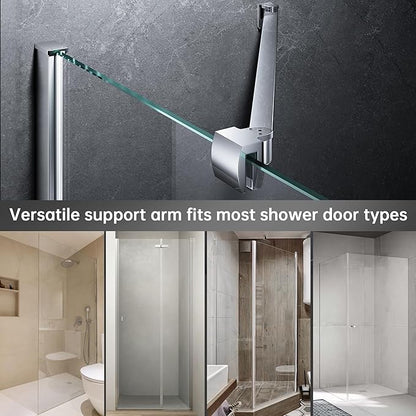 Frameless Shower Door Support Bar, Stainless Steel Wall-to-Glass Support Arm to Fixed Shower Glass Panel, for 1/4"-3/8" (6-10 mm) Door, 180° Pivot & Stow-Flat Mode (Chrome, 35.4-inch(900mm))