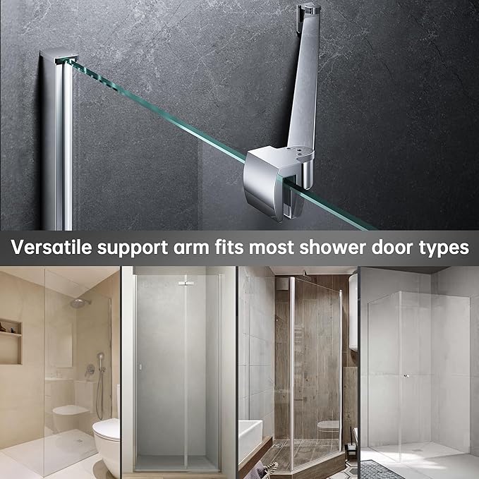 Frameless Shower Door Support Bar, Stainless Steel Wall-to-Glass Support Arm to Fixed Shower Glass Panel, for 1/4"-3/8" (6-10 mm) Door, 180° Pivot & Stow-Flat Mode (Chrome, 23.6-inch(600mm))