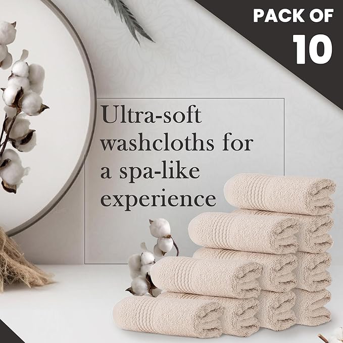 HALLEY Turkish Cotton Towels (Pack of 10) Washcloths Super Soft Highly Absorbent 100% Cotton Fingertip Towels for Bathroom and Kitchen for Mother’s Day (Ivory White)
