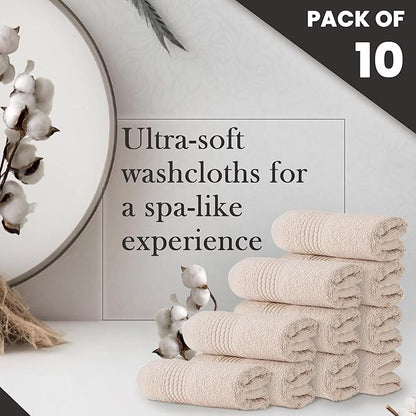 HALLEY Turkish Cotton Towels (Pack of 10) Washcloths Super Soft Highly Absorbent 100% Cotton Fingertip Towels for Bathroom and Kitchen for Mother’s Day (Ivory White)