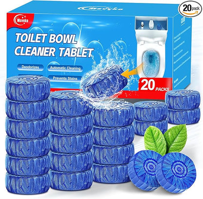 Toilet Bowl Cleaner, Automatic Toilet Tank Cleaner Tablets, Blue Toilet Bowl Tablets for Deodorizing & Descaling, Powerful Cleaning, Slow-Release Against Tough Stains 20 Pack