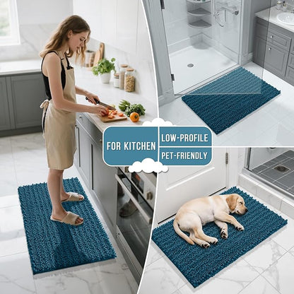 Yimobra Long Bathroom Rugs Non Slip Washable 44x24 Inch - Ultra Soft Absorbent Chenille Bath Mat, Quick Dry Shaggy Floor Carpet for Tub Shower, Peacock Blue Home Decor Accessories