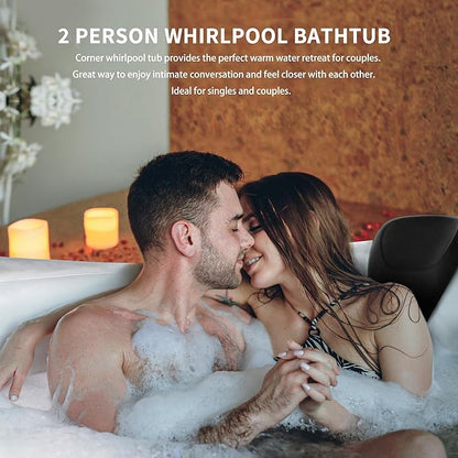 Empava 59" Corner Whirlpool Bathtub for 2-Person, Luxury Jetted Spa Tub with 10 Hydro Massage Jets, Built-In Heater, Chromatherapy LED Lights & Constant Heat System, ETL Certified Acrylic Tub