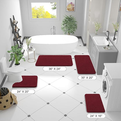 OLANLY Bathroom Rugs 70x46, Extra Soft Absorbent Chenille Bath Rugs, Rubber Backing Quick Dry, Machine Washable Bath Mats for Bathroom Floor, Tub and Shower, Home Decor Accessories, Burgundy
