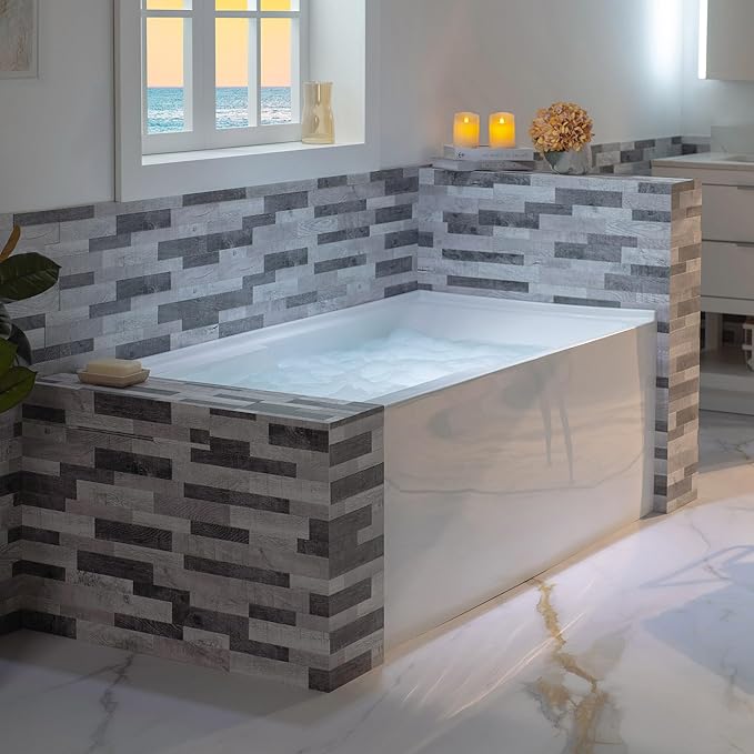 WOODBRIDGE 54" Acrylic Rectangular Alcove Soaking Bathtub in White with Left Drain, Oil Rubbed Bronz pop-UP Drain Included BA5430L