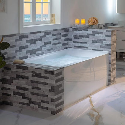 WOODBRIDGE 60" Acrylic Rectangular Alcove Soaking Bathtub in White with Left Drain, Chrome pop-UP Drain Included BA6030L